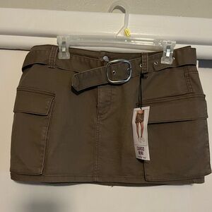 Vanilla Star Brownish Green Cargo Mini Skirt